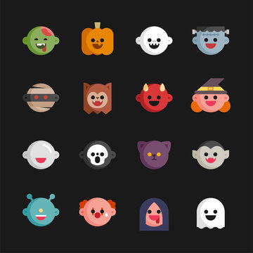 Circle and cute ghost icons illustration. flat design vector graphic style.