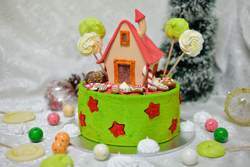 The sweet house of the fairy tale Hansel and Gretel cake by Grimm brothers in the fairy tale forest 