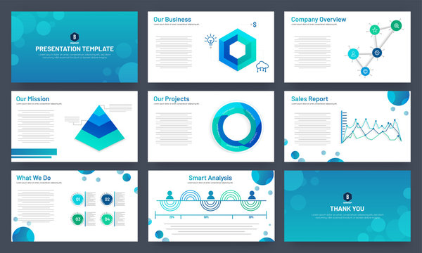 Business presentation template design with infographic elements and data statistical charts.