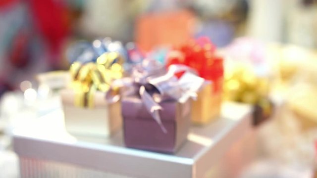 Celebration gift boxes, slow-motion panning shot