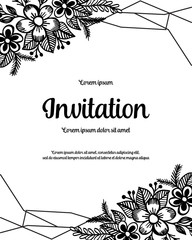 invitation card with floral hand draw style vector illustration