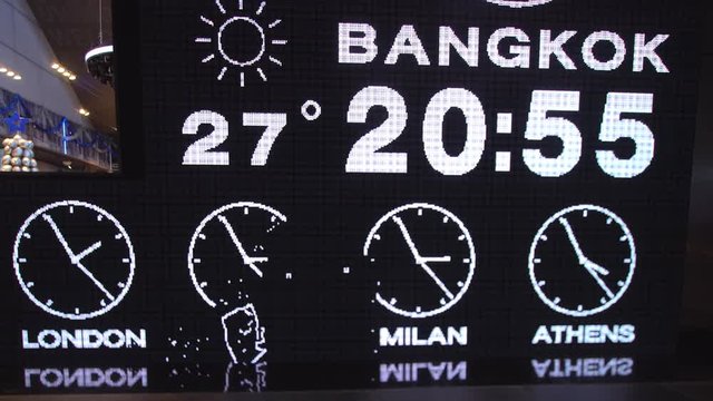 Worldwide timezone clocks digital graphic on wall 