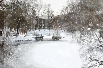 Winter landscape of country fields and roads