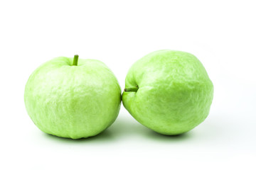 guava (Psidium guajava) are fresh green fruit. rich in vitamins have a taste sour and sweet on isolated white background and clipping path