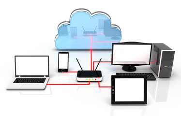 Wi fi network of electronic devices . 3d illustration