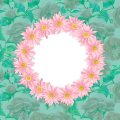 Round frame wreath of chrysanthemum flowers.