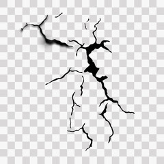 Set of vector cracks isolated on transparent background.