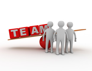 White business people and a balance. 3d illustration