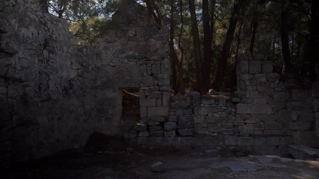 Ruins Of The Ancient City Phaselis.Ruins turkish ancient city by the sea.Old ruins turkish ancient city.Narrow Exit To The Staircase On The Fortress Wall City . Walk in ancient licya turkish city.