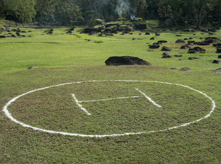 Temporary helipad in the lawn