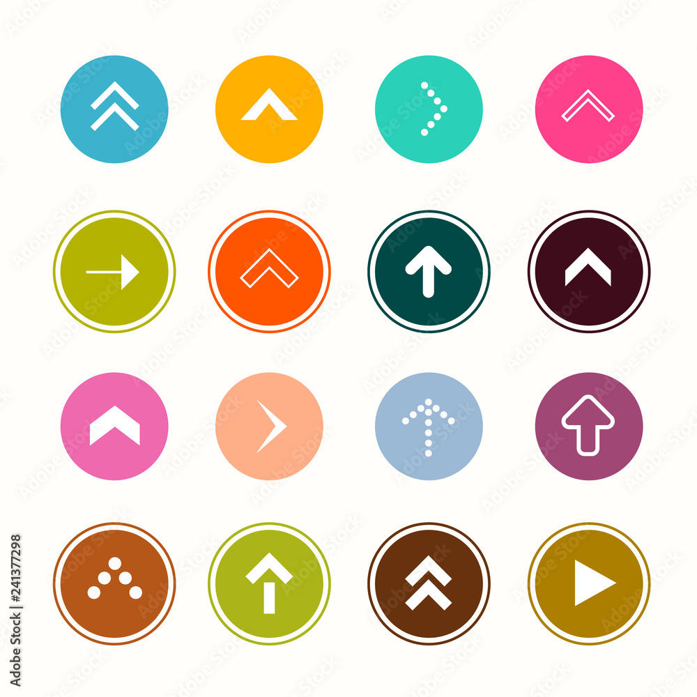Poster arrows. flat design arrow collection in colorful circles. vector app symbols isolated on white backg