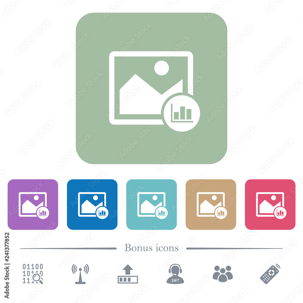 Poster image histogram flat icons on color rounded square backgrounds