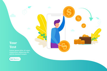 Man gives money, pays for work, concept of donations, giving money, vector illustration for web, ui, landing page, flyer, poster, banner.