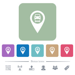 Car service GPS map location flat icons on color rounded square backgrounds