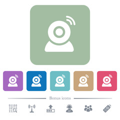 Wireless camera flat icons on color rounded square backgrounds