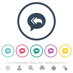 Reply to all recipients flat color icons in round outlines