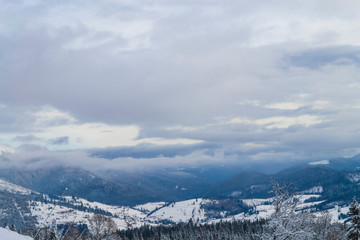Fototapeta na wymiar Beautiful winter panorama at Carpathian mountains.