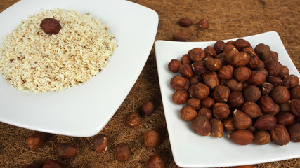 natural and finely grated hazelnuts