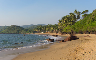 Fototapeta na wymiar Cola Beach in the late afternoon sun in Southern Goa, India