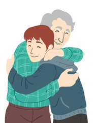 Senior Man Teen Boy Hug Illustration