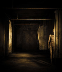Fototapeta na wymiar Ghost woman in abandoned building,3d illustration