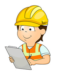 Kid Boy Hard Hat Clip Board Illustration