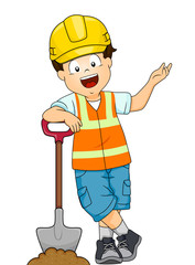 Kid Boy Hard Hat Shovel Illustration