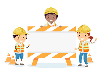 Stickman Kids Construction Sign Board Illustration