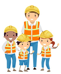 Stickman Kids Construction Workers Illustration