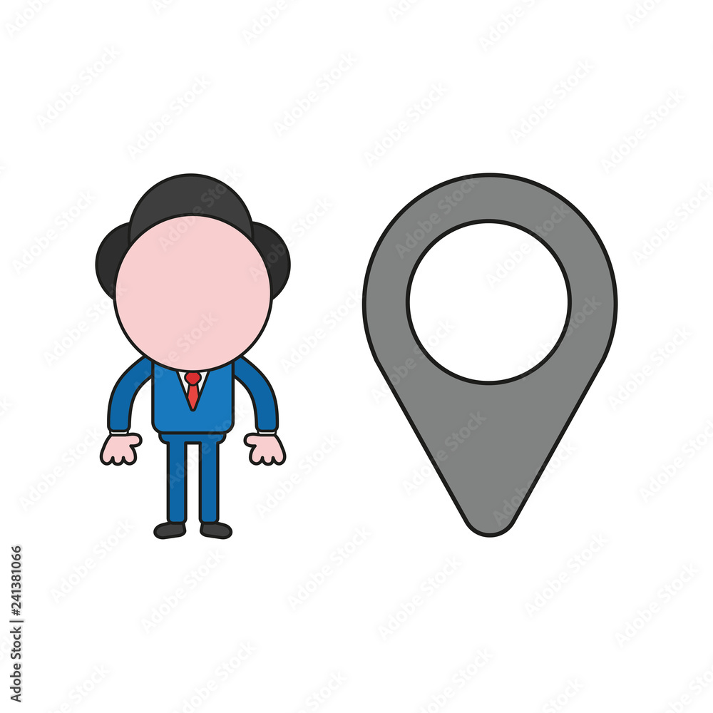Poster vector illustration of businessman character with map pointer. color and black outlines.
