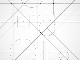 Fototapeta premium Abstract background of engineering drawing. Technological wallpaper made with circles and lines. Geometric design