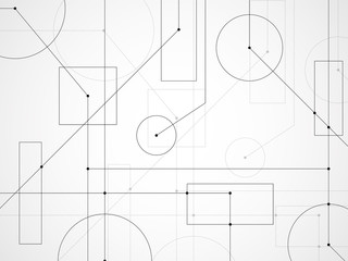 Abstract background of engineering drawing. Technological wallpaper made with circles and lines. Geometric design