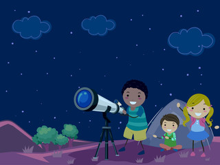 Obraz premium Stickman Kids Night Star Gazing Illustration