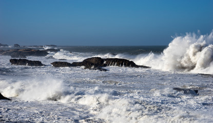 big waves in the Atlantic ocean on the cliff of Essaouira,in Morocco
