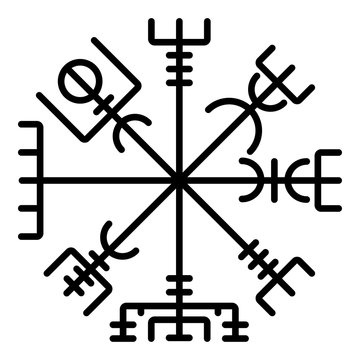 Vegvisir runic compass galdrastav Navigation compass symbol icon black color vector illustration flat style image
