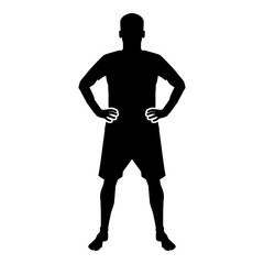 Serious man holding hands on belt confidence concept silhouette manager business icon black color vector illustration flat style image