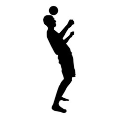 Fototapeta na wymiar Man kicks the ball on head. Soccer player taps ball with his head Football concept Juggling trick with ball icon black color vector illustration flat style image