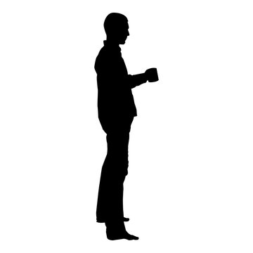 Man with mug standing icon black color vector illustration flat style image
