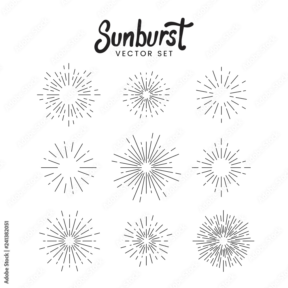 Wall mural Sunburst vector set on white