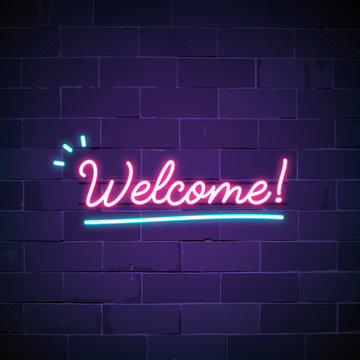 Welcome In Neon Sign Vector