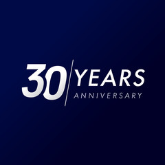 Obraz premium 30 years anniversary, since 1989. 30th celebration silver logo, isolated on dark blue background