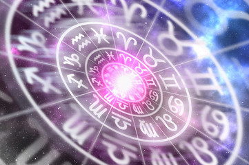 Naklejka na ściany i meble Astrological zodiac signs inside of horoscope circle
