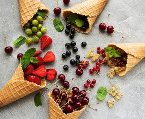 ice cream cone with berries