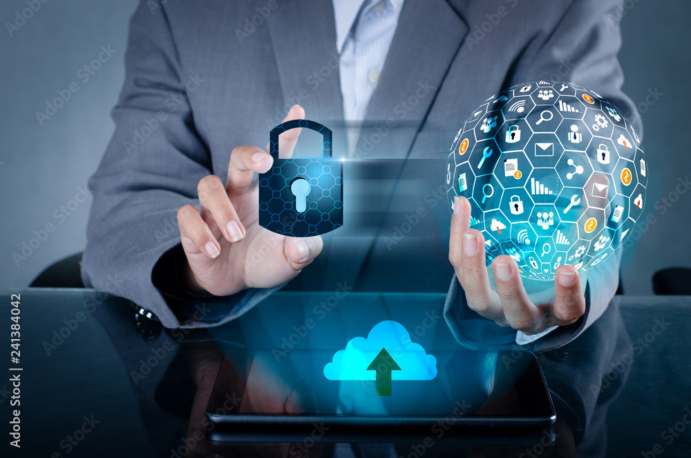 Poster unlocked smartphone lock internet phone hand press the phone to communicate in the internet. cyber s