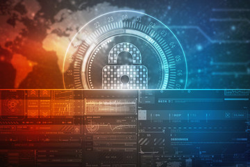 2d illustration Safety concept: Closed Padlock on digital background