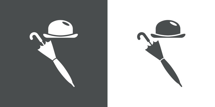 Icono plano con bomb&iacute;n y paraguas cerrado vertical en gris y blanco