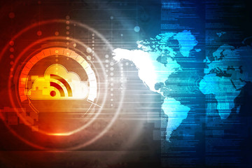 2d rendering Cloud online storage icons with WiFi