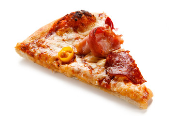 Piece of pizza pepperoni with salami