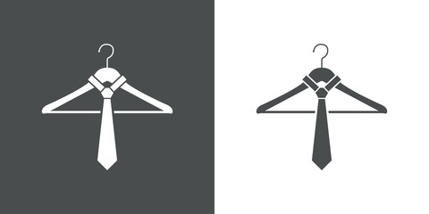 Icono plano con percha con corbata en gris y blanco