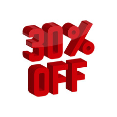 Discount numbers 3d vector. 10 percent off, 15 off, 20 off and 30 percent off discount